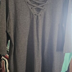 Maurices Gray Lace-Up Women's Jersey Top